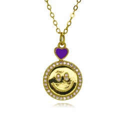 Smiling face style foreign trade micro-set smiling face pendant, collarbone chain, female drop, peach heart, smiling color pendant necklace
