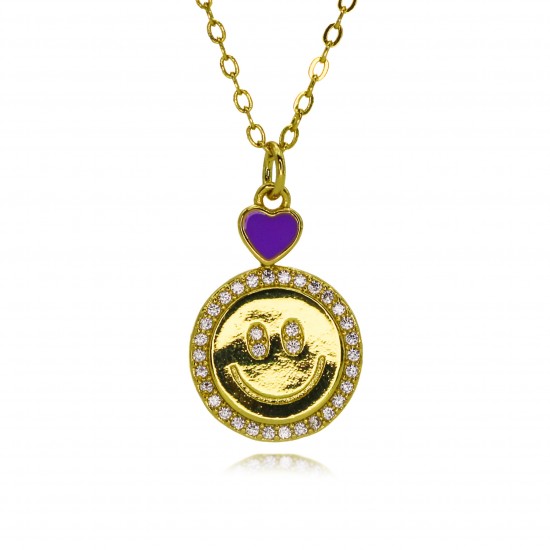 Smiling face style foreign trade micro-set smiling face pendant, collarbone chain, female drop, peach heart, smiling color pendant necklace Smiling face style foreign trade micro-set smiling face pendant, collarbone chain, female drop, peach heart, smiling color pendant necklace