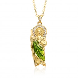 A zircon human figure pendant necklace with a European and American cross-border religious personality statue collarbone chain, plated with 18k real gold