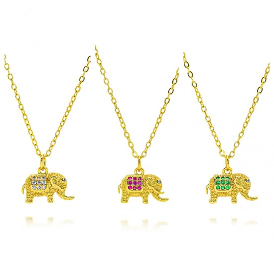 18K copper, gold, slightly set zircon elephant pendant necklace, female Instagram cute style collarbone chain, cross-border Xiyin bestseller 18K copper, gold, slightly set zircon elephant pendant necklace, female Instagram cute style collarbone chain, cross-border Xiyin bestseller