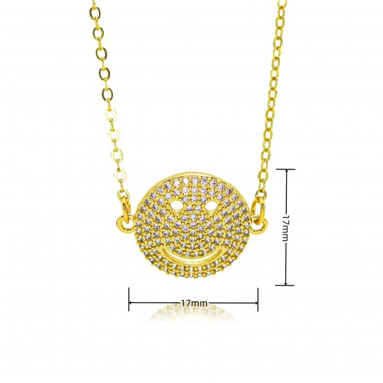 Clearance sale of European and American diamond-encrusted smiling face pendant necklaces, women's Instagram hip-hop simple sweater chains, cross-border autumn and winter new styles Clearance sale of European and American diamond-encrusted smiling face pendant necklaces, women's Instagram hip-hop simple sweater chains, cross-border autumn and winter new styles