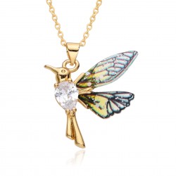Cross-border European and American fashion niche colored zircon pearl hummingbird pendant necklace female flying bird collarbone chain