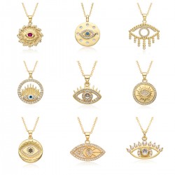 The new European and American cross-border Devil's Eye oil-dripping necklace with copper plating of 18k gold and slightly set zircon pendant necklaces