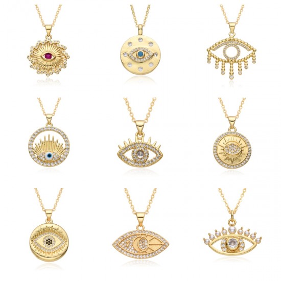 The new European and American cross-border Devil's Eye oil-dripping necklace with copper plating of 18k gold and slightly set zircon pendant necklaces The new European and American cross-border Devil's Eye oil-dripping necklace with copper plating of 18k gold and slightly set zircon pendant necklaces
