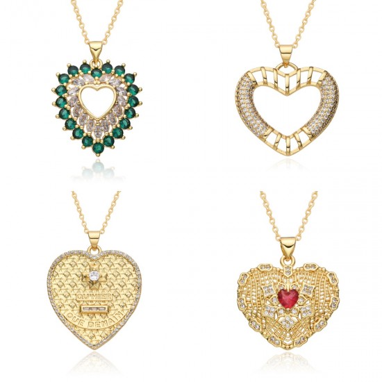 European and American new style simple hollow heart collarbone chain heart-shaped necklace for women, copper-plated real gold zircon necklace h147 European and American new style simple hollow heart collarbone chain heart-shaped necklace for women, copper-plated real gold zircon necklace h147