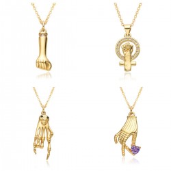 18K copper gold-plated slightly set zircon finger-shaped pendant, orchid finger pendant, DIY fashionable commuting necklace