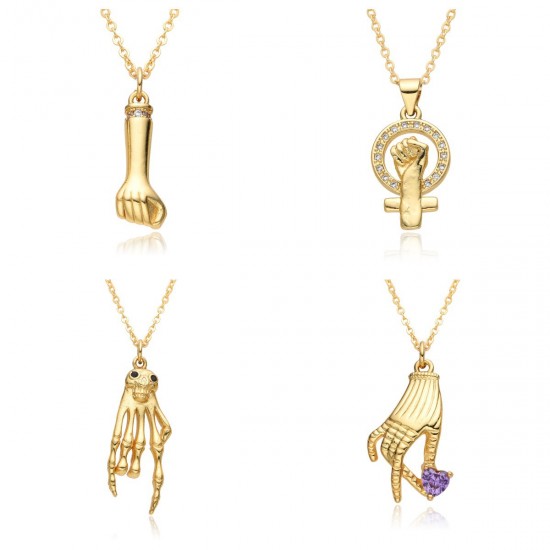 18K copper gold-plated slightly set zircon finger-shaped pendant, orchid finger pendant, DIY fashionable commuting necklace 18K copper gold-plated slightly set zircon finger-shaped pendant, orchid finger pendant, DIY fashionable commuting necklace