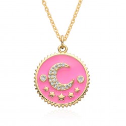 Cross-border sources of European and American fashion oil-drop moon and star geometric pendant necklaces, INS copper micro-set accessories