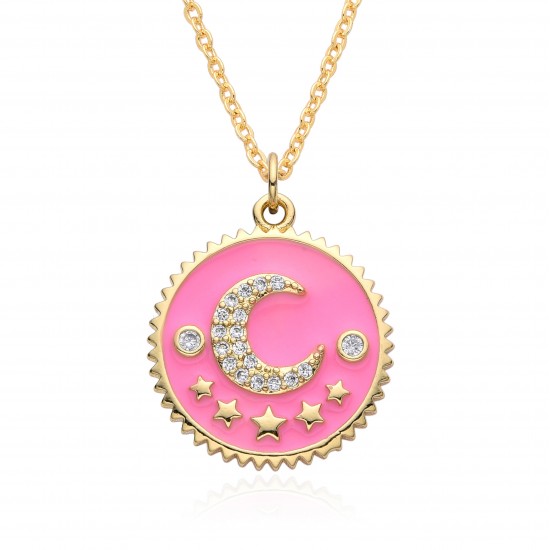Cross-border sources of European and American fashion oil-drop moon and star geometric pendant necklaces, INS copper micro-set accessories Cross-border sources of European and American fashion oil-drop moon and star geometric pendant necklaces, INS copper micro-set accessories