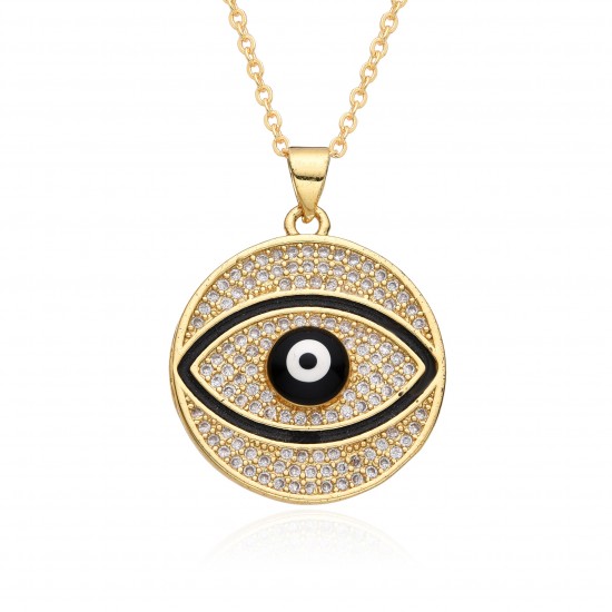 European and American cross-border evil eye necklace Zircon oil drop brass gold-plated Bohemian Devil Eye pendant European and American cross-border evil eye necklace Zircon oil drop brass gold-plated Bohemian Devil Eye pendant