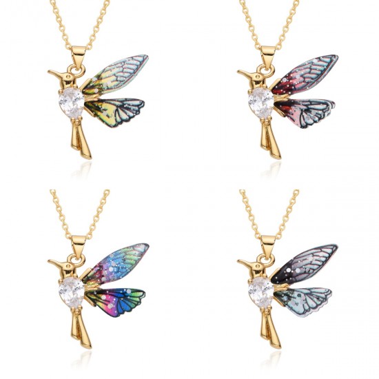 Cross-border European and American fashion niche colored zircon pearl hummingbird pendant necklace female flying bird collarbone chain Cross-border European and American fashion niche colored zircon pearl hummingbird pendant necklace female flying bird collarbone chain
