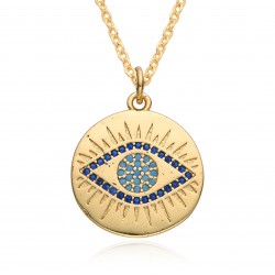 Amazon Europe and America cross-border micro-set colored diamond Bohemian Devil's Eye Disc pendant necklace