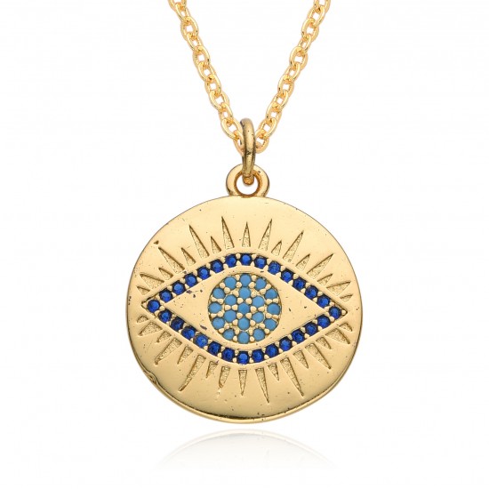Amazon Europe and America cross-border micro-set colored diamond Bohemian Devil's Eye Disc pendant necklace Amazon Europe and America cross-border micro-set colored diamond Bohemian Devil's Eye Disc pendant necklace