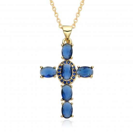 2023 new copper slightly set zircon necklace, multi-color cross pendant, hip-hop necklace, collarbone chain E021 2023 new copper slightly set zircon necklace, multi-color cross pendant, hip-hop necklace, collarbone chain E021