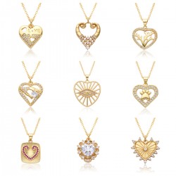 Cross-border European and American fashion copper zircon heart-shaped necklace, personalized ins style heart-shaped pendant necklace, 18k for women