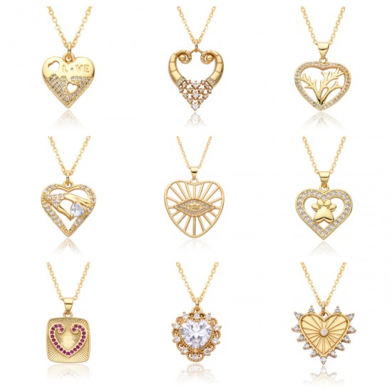 Cross-border European and American fashion copper zircon heart-shaped necklace, personalized ins style heart-shaped pendant necklace, 18k for women Cross-border European and American fashion copper zircon heart-shaped necklace, personalized ins style heart-shaped pendant necklace, 18k for women