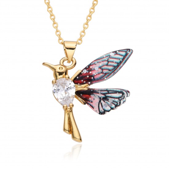 Cross-border European and American fashion niche colored zircon pearl hummingbird pendant necklace female flying bird collarbone chain Cross-border European and American fashion niche colored zircon pearl hummingbird pendant necklace female flying bird collarbone chain