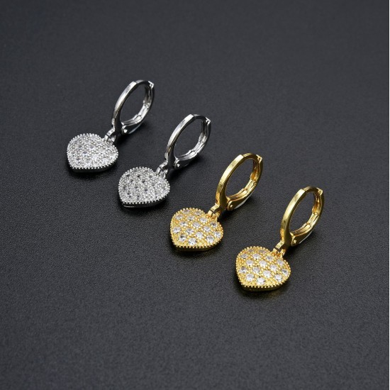 Cross-border European and American trade diamond-encrusted zircon CZ heart-shaped peach earrings, women's earrings, elegant and refined women's earrings in stock wholesale Cross-border European and American trade diamond-encrusted zircon CZ heart-shaped peach earrings, women's earrings, elegant and refined women's earrings in stock wholesale