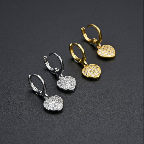Cross-border European and American trade diamond-encrusted zircon CZ heart-shaped peach earrings, women's earrings, elegant and refined women's earrings in stock wholesale Cross-border European and American trade diamond-encrusted zircon CZ heart-shaped peach earrings, women's earrings, elegant and refined women's earrings in stock wholesale