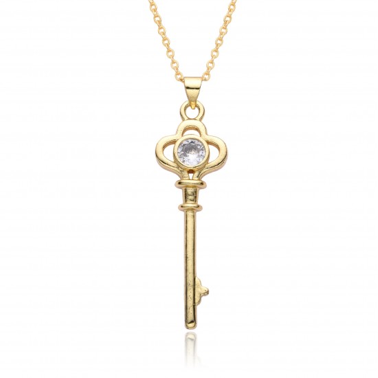 18k gold color-preserving heart key necklace, female ins collarbone chain, Korean version crystal zircon pendant necklace 18k gold color-preserving heart key necklace, female ins collarbone chain, Korean version crystal zircon pendant necklace
