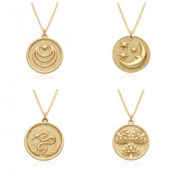 European and American popular fashion round coin pendant jewelry, 18K gold-plated pattern round coin necklace