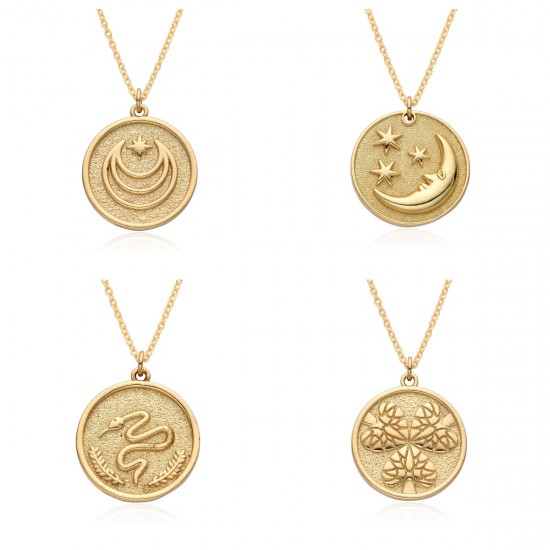 European and American popular fashion round coin pendant jewelry, 18K gold-plated pattern round coin necklace European and American popular fashion round coin pendant jewelry, 18K gold-plated pattern round coin necklace