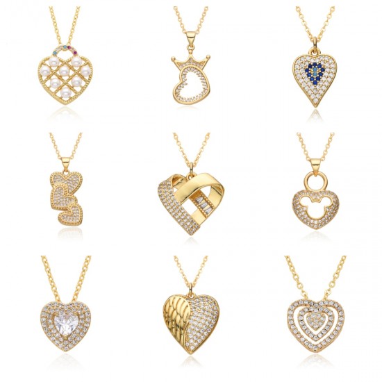 A cross-border bestseller with a niche and light luxury style, this 18K gold-plated copper pendant necklace with slightly zircon pearl inlays and hollow heart designs A cross-border bestseller with a niche and light luxury style, this 18K gold-plated copper pendant necklace with slightly zircon pearl inlays and hollow heart designs