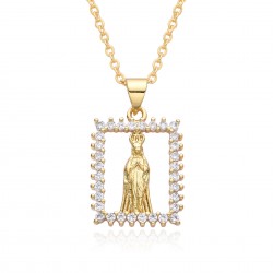 Amazon square Virgin zirconia necklace pendant for women, retro fashion, individual elegance, colorful micro-set electroplated jewelry