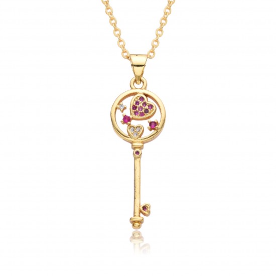 18k gold color-preserving heart key necklace, female ins collarbone chain, Korean version crystal zircon pendant necklace 18k gold color-preserving heart key necklace, female ins collarbone chain, Korean version crystal zircon pendant necklace