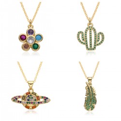 New European and American hip-hop accessory leaf and flower pendant necklace, Hiphop men's copper slightly set necklace
