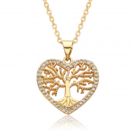 Round hollowed-out life tree pendant necklaces, European-style zircon necklaces for women, and geometric collarbone chains are popular in Europe and America Round hollowed-out life tree pendant necklaces, European-style zircon necklaces for women, and geometric collarbone chains are popular in Europe and America