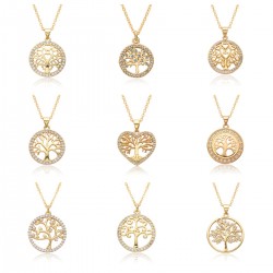 Round hollowed-out life tree pendant necklaces, European-style zircon necklaces for women, and geometric collarbone chains are popular in Europe and America