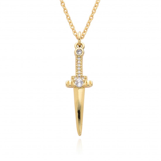 Wholesale of sword, crescent and ivory pendant necklaces for foreign trade, cross-border micro-set zircon women's gold-plated beaded chain necklaces Wholesale of sword, crescent and ivory pendant necklaces for foreign trade, cross-border micro-set zircon women's gold-plated beaded chain necklaces