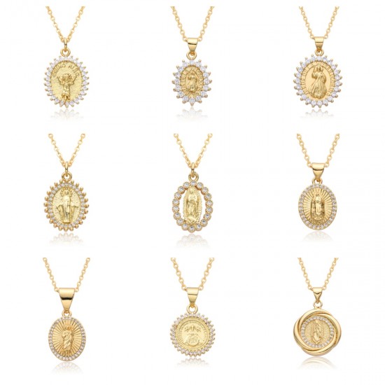 European and American cross-border religious personality statue collarbone chain Zircon eco-friendly copper pendant necklace, copper plated 18kC151 European and American cross-border religious personality statue collarbone chain Zircon eco-friendly copper pendant necklace, copper plated 18kC151
