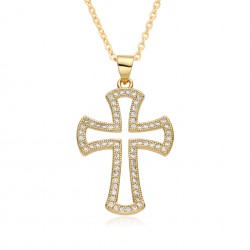 Korean version cross pendant simple necklace, women's necklace, export fashion crystal, European and American men's micro-set openwork necklace