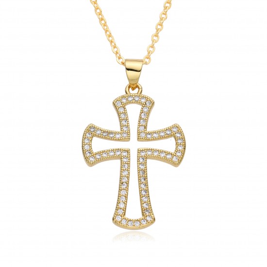 Korean version cross pendant simple necklace, women's necklace, export fashion crystal, European and American men's micro-set openwork necklace Korean version cross pendant simple necklace, women's necklace, export fashion crystal, European and American men's micro-set openwork necklace