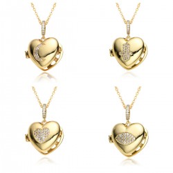 European and American cross-border heart-shaped photo box album, heart-shaped moon five-pointed star, slightly inlaid pendant, opening and closing necklace, copper gold-plated