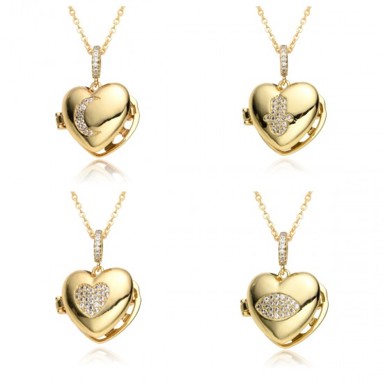 European and American cross-border heart-shaped photo box album, heart-shaped moon five-pointed star, slightly inlaid pendant, opening and closing necklace, copper gold-plated European and American cross-border heart-shaped photo box album, heart-shaped moon five-pointed star, slightly inlaid pendant, opening and closing necklace, copper gold-plated