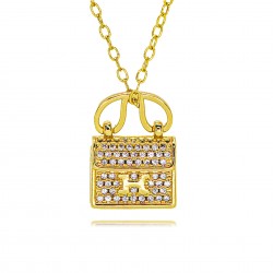 A dazzling H-shaped bag pendant necklace with a slight copper inlay, real gold plating and diamond setting, a fashionable new style full of diamonds, a net red envelope necklace