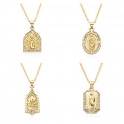 In Europe and America, cross-border religious copper slightly inlaid zircon pendant women's jewelry, the Virgin Mary necklace, is popular
