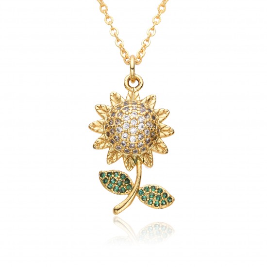 New European and American light luxury full-diamond zircon sunflower flower pendant necklace for women, simple and niche collarbone chain accessory New European and American light luxury full-diamond zircon sunflower flower pendant necklace for women, simple and niche collarbone chain accessory