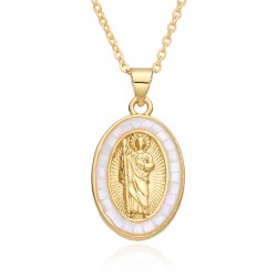 Cross-border best-selling oval Guadalupe, Jesus Saint Benedict necklace, women's collarbone chain, shell pendant jewelry in Europe and America