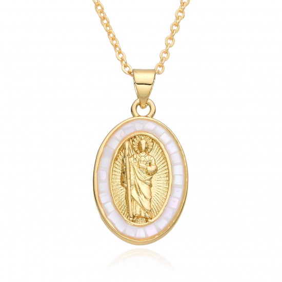 Cross-border best-selling oval Guadalupe, Jesus Saint Benedict necklace, women's collarbone chain, shell pendant jewelry in Europe and America Cross-border best-selling oval Guadalupe, Jesus Saint Benedict necklace, women's collarbone chain, shell pendant jewelry in Europe and America