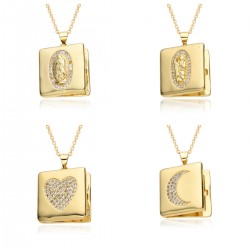 European and American cross-border small photo box album, eye moon slightly set, Virgin Mary pendant, opening and closing necklace, copper plated with real gold