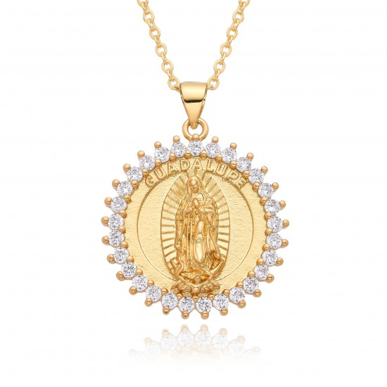 European and American ins simple Virgin Mary necklace for men and women, fashionable gold with zirconium lace and hollowed-out pendant that does not fade European and American ins simple Virgin Mary necklace for men and women, fashionable gold with zirconium lace and hollowed-out pendant that does not fade