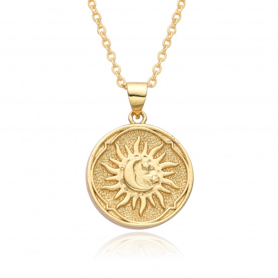 European and American cross-border fashion and creative pendant jewelry, copper plated 18K gold hollowed-out sun and moon necklace European and American cross-border fashion and creative pendant jewelry, copper plated 18K gold hollowed-out sun and moon necklace