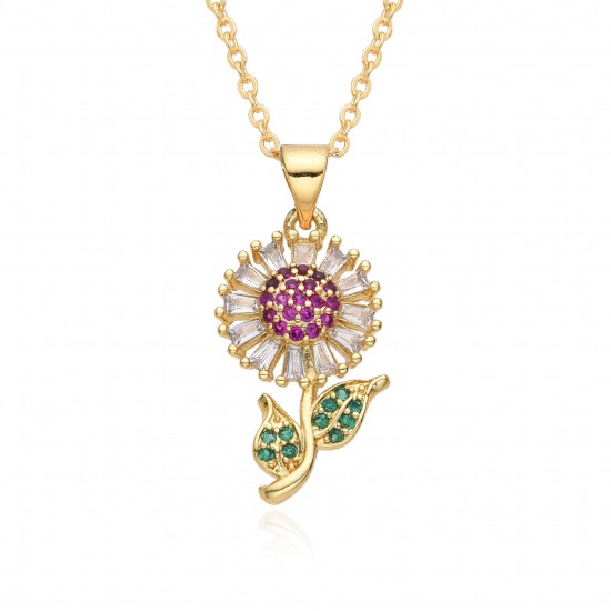 New European and American light luxury full-diamond zircon sunflower flower pendant necklace for women, simple and niche collarbone chain accessory New European and American light luxury full-diamond zircon sunflower flower pendant necklace for women, simple and niche collarbone chain accessory