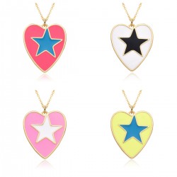 New cross-border European and American enamel colored oil drop heart-shaped heart star creative fashion pendant necklace collarbone chain