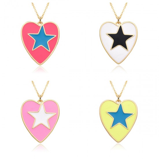 New cross-border European and American enamel colored oil drop heart-shaped heart star creative fashion pendant necklace collarbone chain New cross-border European and American enamel colored oil drop heart-shaped heart star creative fashion pendant necklace collarbone chain