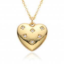 The 2023 new heart-shaped diamond-encrusted necklace for women features a simple and niche design. It is a heart-shaped collarbone chain with a copper plating of 18K real gold